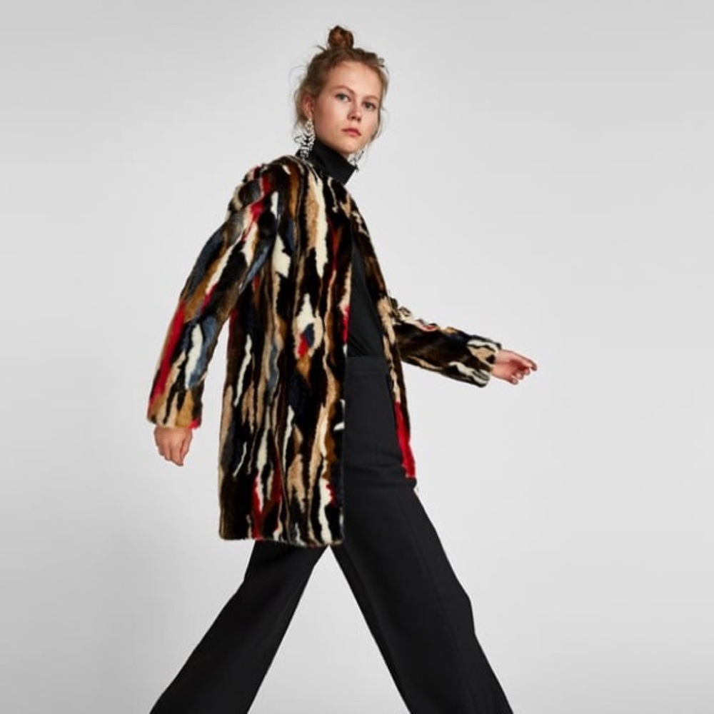 Zara faux fur XS color coat NWT